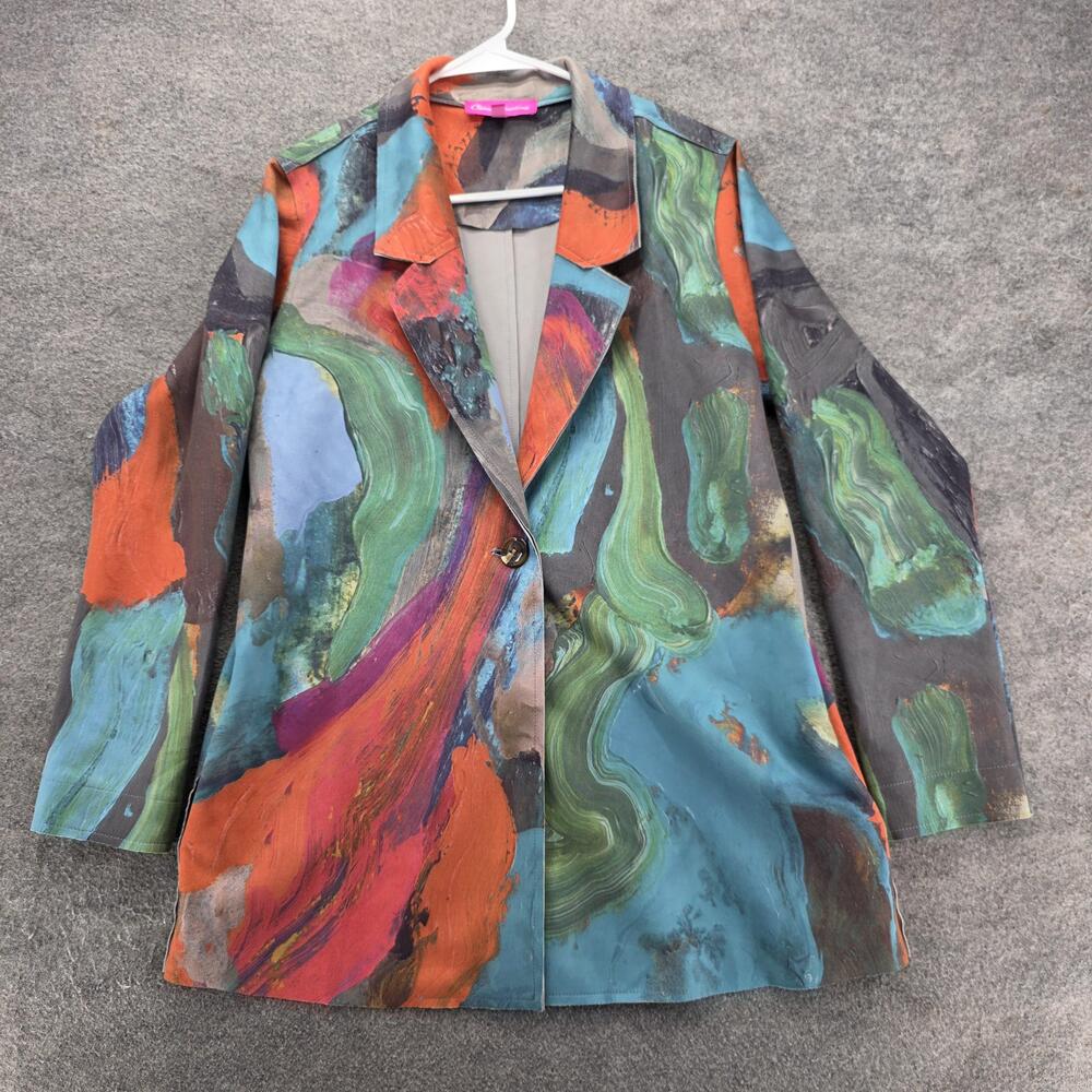 Claire Desjardins Blazer Womens Small Multicolor Abstract Art Print Lined NQ791